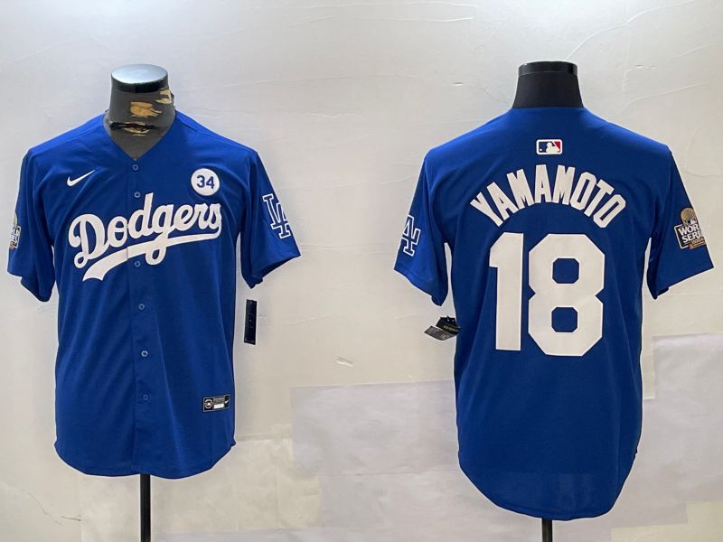Men Los Angeles Dodgers #18 Yamamoto Blue Game 2024 Nike MLB Jersey style 1121->los angeles dodgers->MLB Jersey